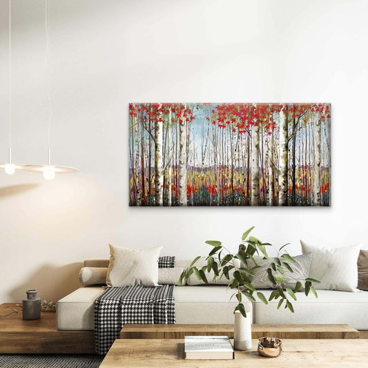 Autumn Birch Trees with Leaves Wall Art Canvas Office Home Room Framed 120x60cm