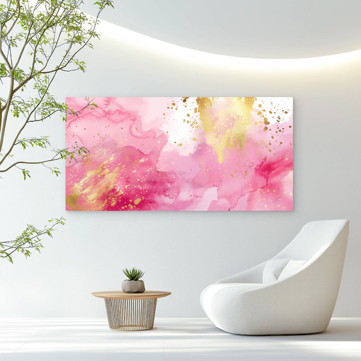 Golden Speckles On Pink Wall Art Canvas Office Home Room Framed 120x60cm