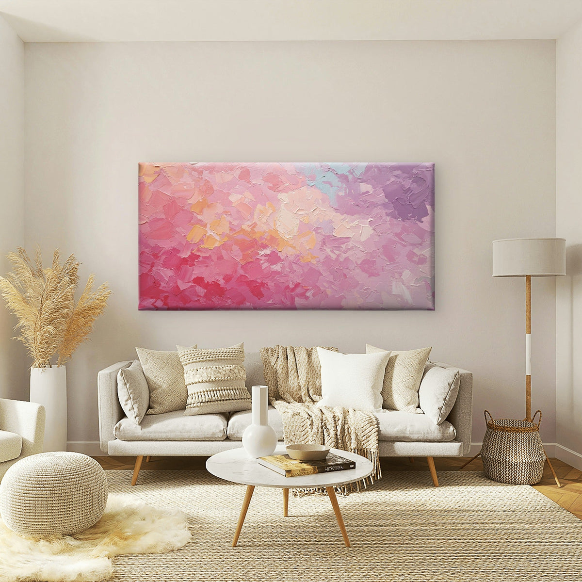 Abstract Pink Purple Thick Oil Wall Art Canvas Office Home Room Framed 120x60cm