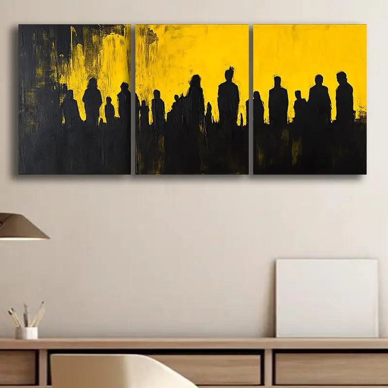 3pcs Black and yellow silhouettes Metal Print Ready to Hang Art