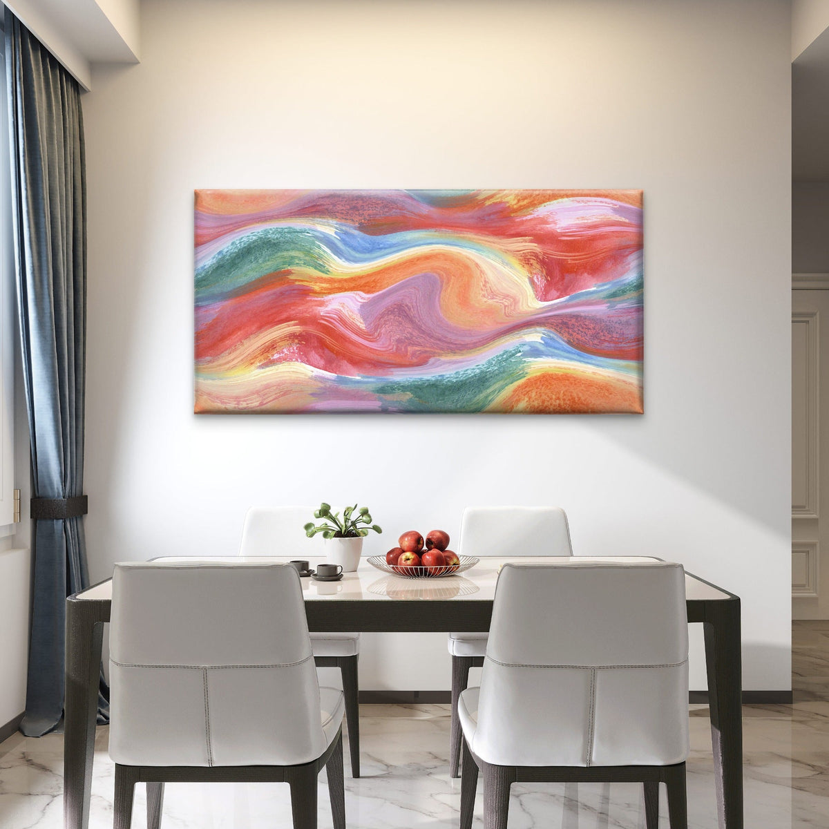 Abstract Waves Of Vibrant Oil Wall Art Canvas Office Home Room Framed 120x60cm