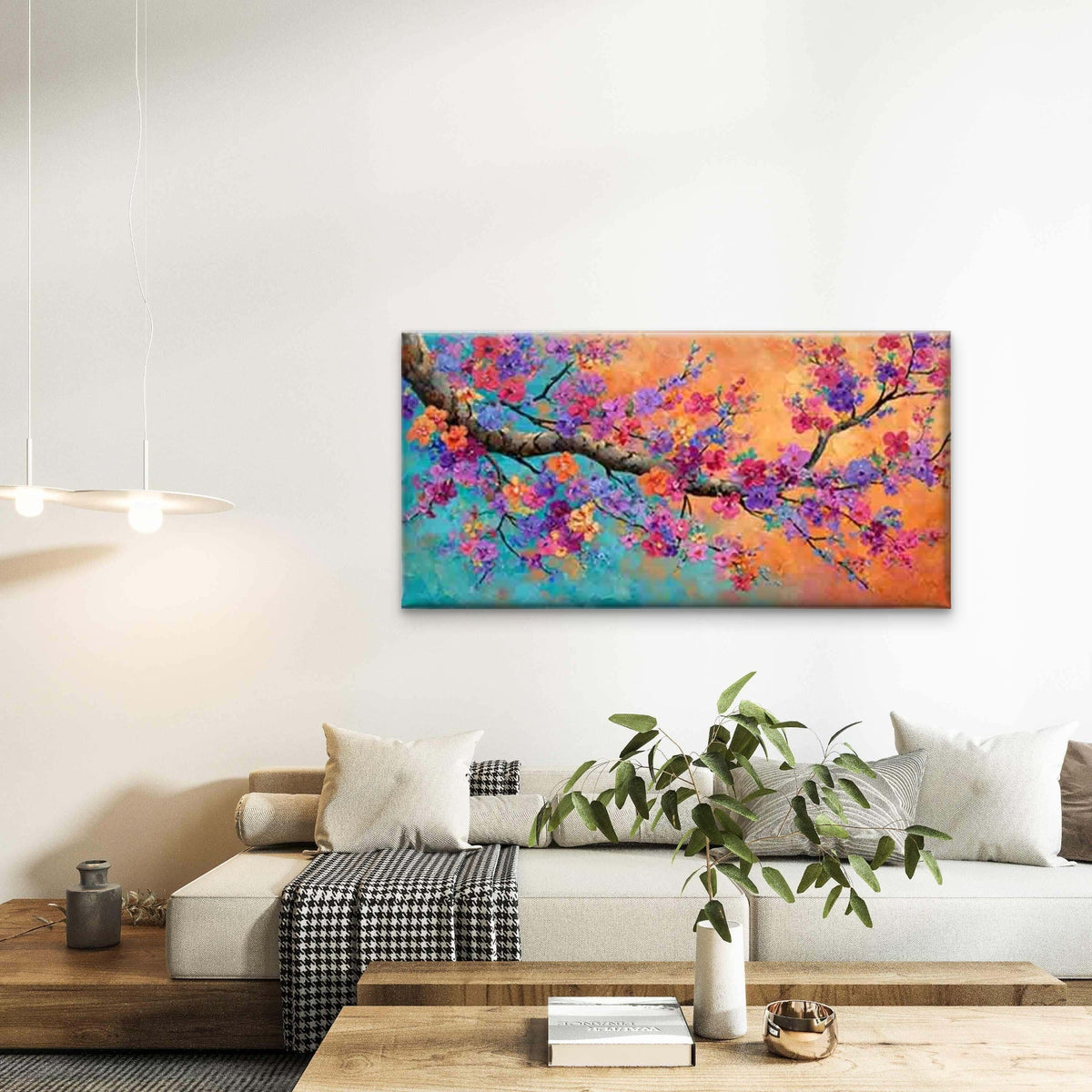Vibrant Flower Branch Wall Art Canvas Office Home Room Framed 80x45cm