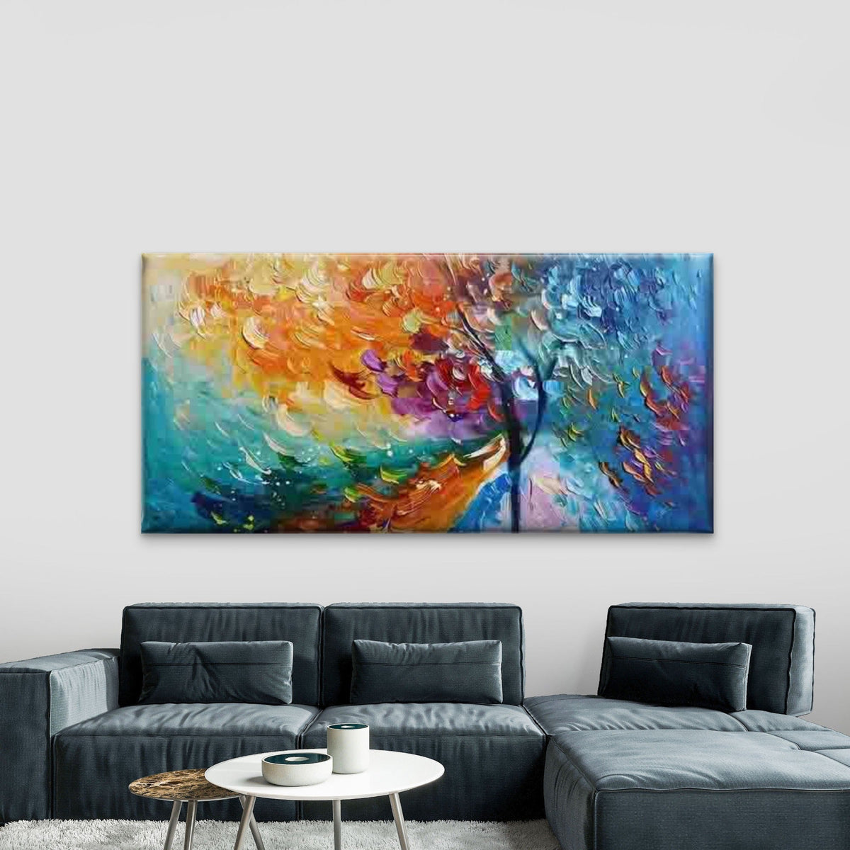 Vibrant Abstract Tree Design Wall Art Canvas Office Home Room Framed 80x45cm