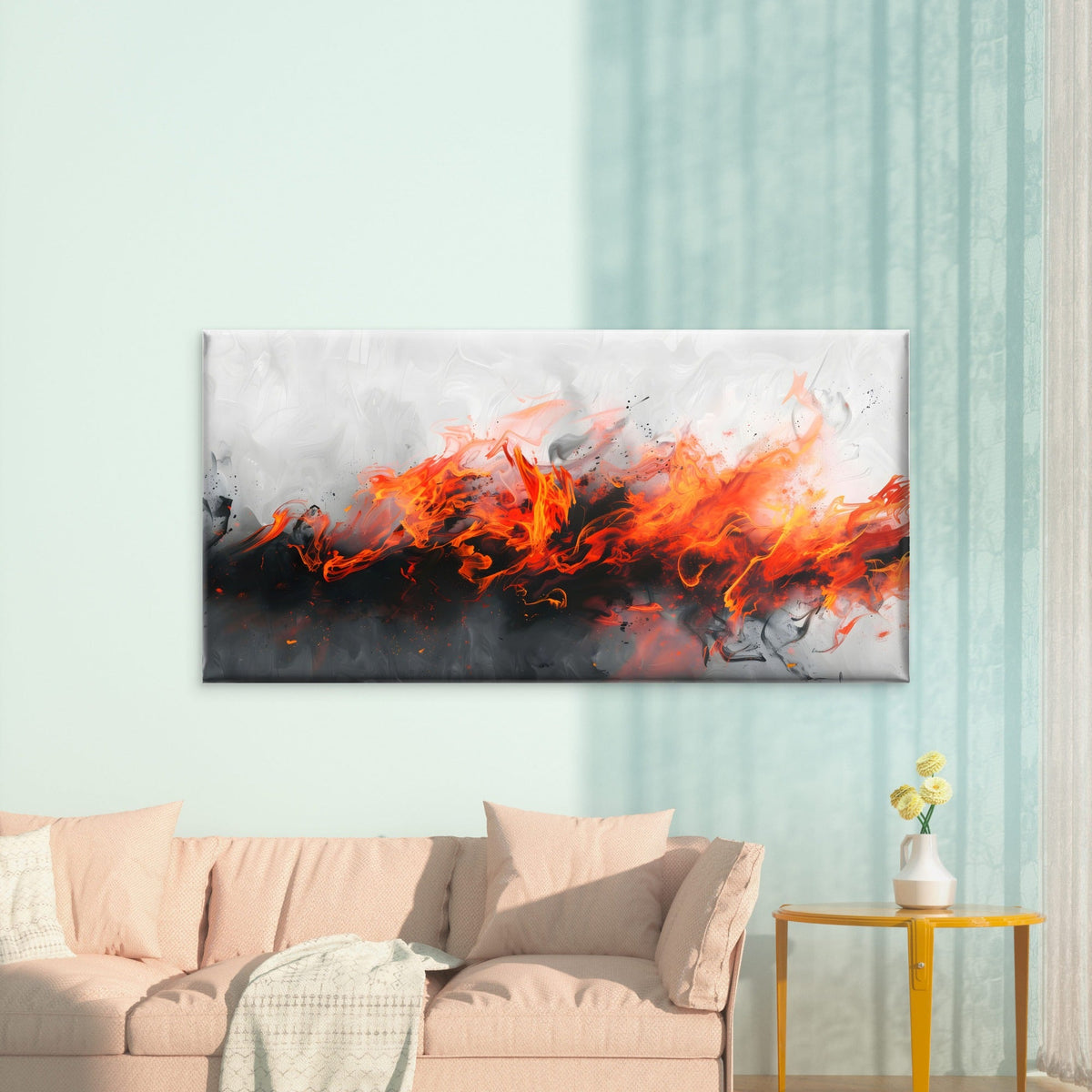 Fire Versus Water Artwork Wall Art Canvas Office Home Room Framed 80x45cm