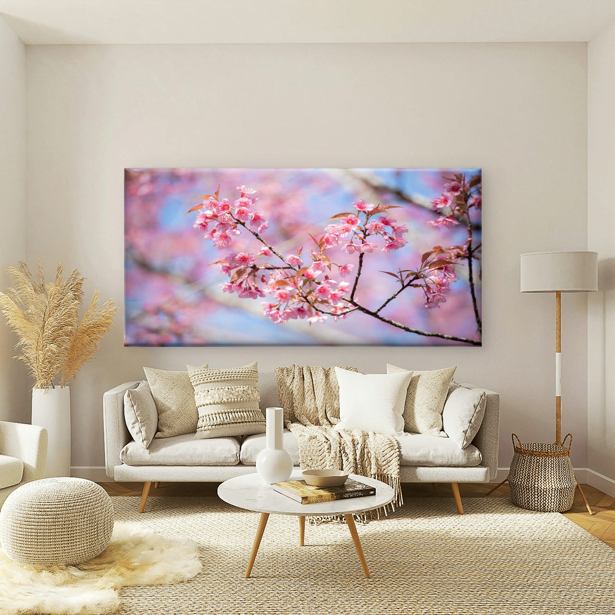 Thai Sakura In Bloom Wall Art Canvas Office Home Room Framed 80x45cm