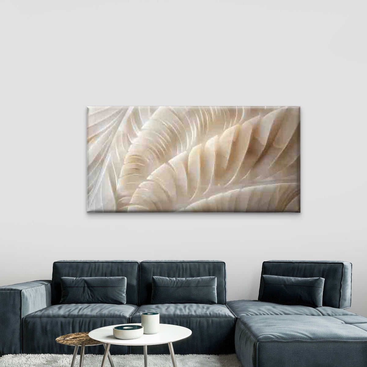 Abstract Beige Feather Wall Art Canvas Office Home Room Framed 120x60cm