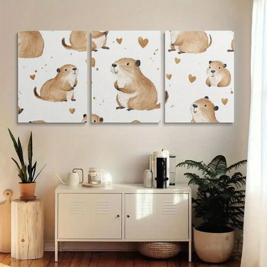 3pcs Cute Capybara Unique Animal Illustrations Metal Print Ready to Hang Art