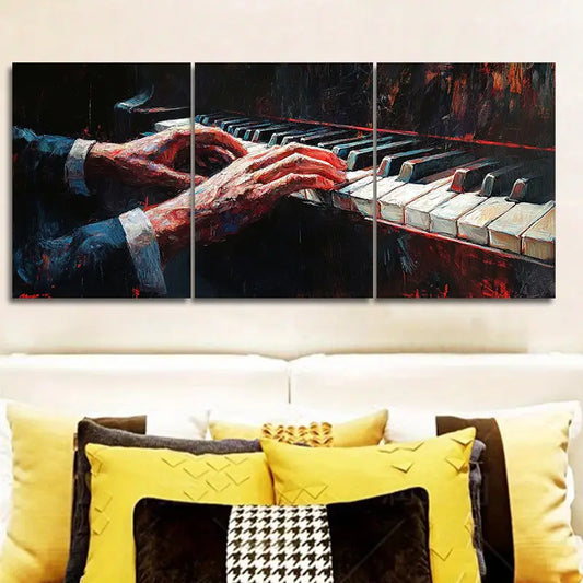 3pcs Piano Hand Close-Up Painting Metal Print Ready to Hang Art