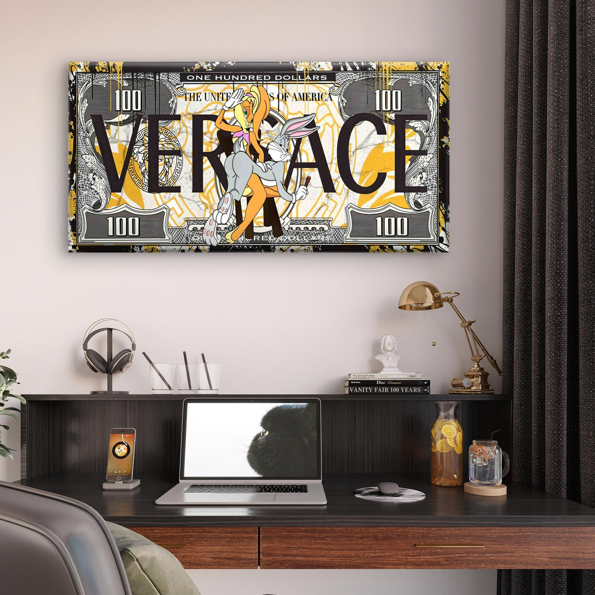 Luxury Brand Rabbit Money Print Wall Art Canvas Office Home Room Framed 80x45cm