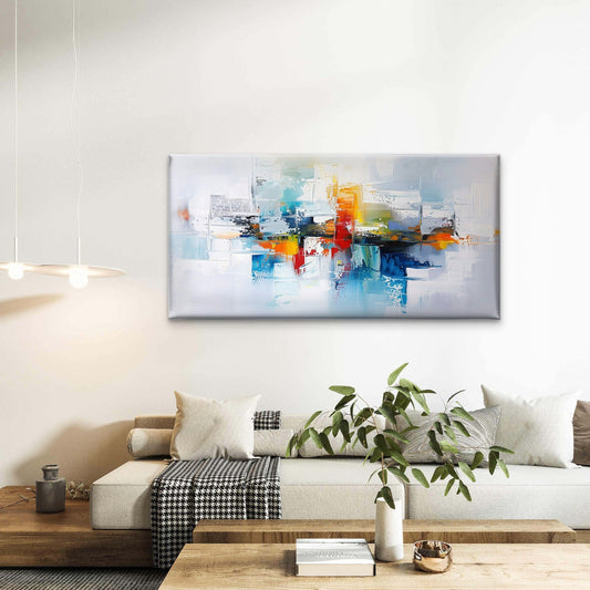 Colorful Abstract Brushstroke Wall Art Canvas Office Home Room Framed 80x45cm