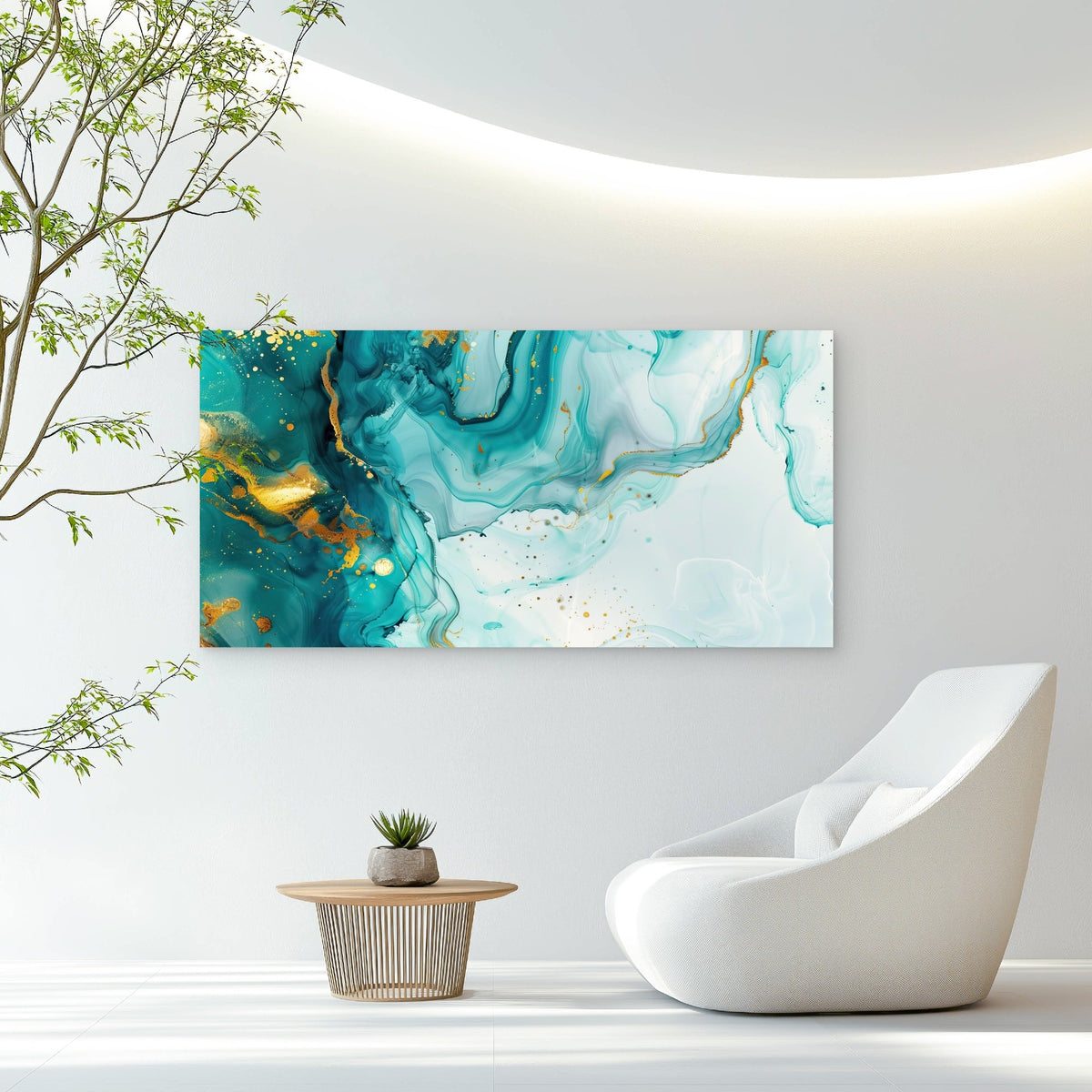 Teal Waves Gold Speck Wall Art Canvas Office Home Room Framed 120x60cm