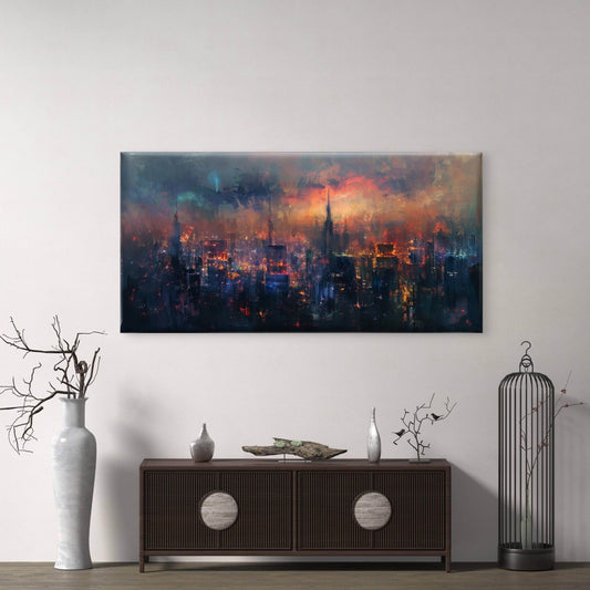 Blazing Sunset City Skyline Wall Art Canvas Office Home Room Framed 120x60cm