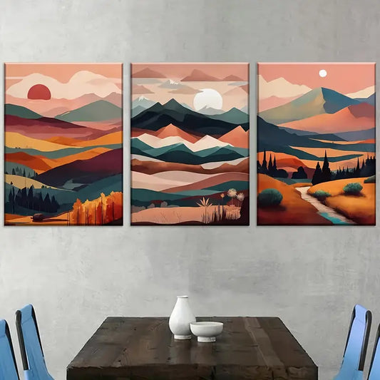 3pcs Modern Abstract Mountain Natural Scenery Wall Art Set Canvas Framed 40x60cm - High Quality Print 100% Australian Made Wall Canvas Ready to Hang
