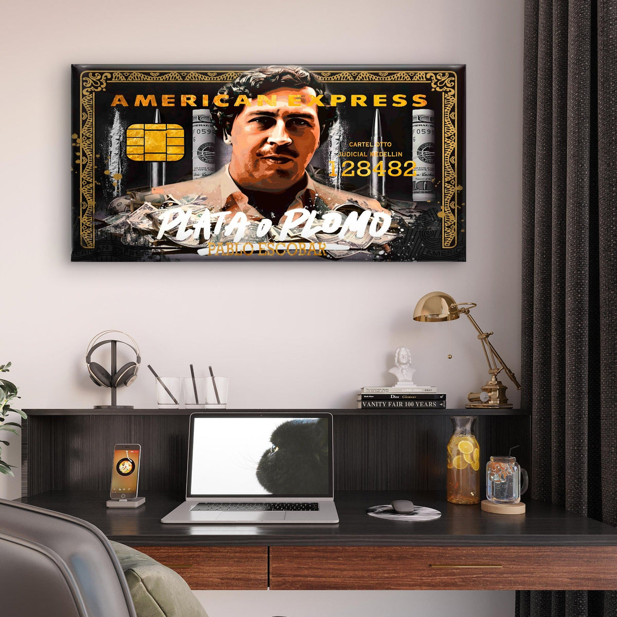 Cartel Boss Card Money Print Wall Art Canvas Office Home Room Framed 80x45cm
