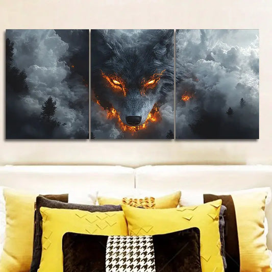 3pcs A White Wolf with Fiery Eyes Metal Print Ready to Hang Art