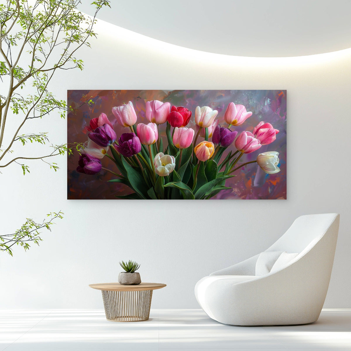 Vibrant Tulips In Bloom Wall Art Canvas Office Home Room Framed 80x45cm