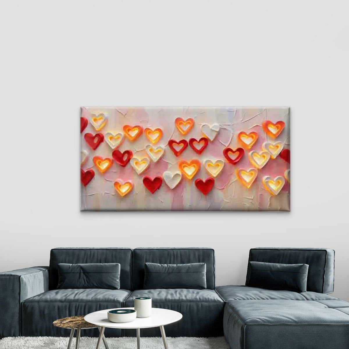 Red And White Glowing Hearts Wall Art Canvas Office Home Room Framed 120x60cm