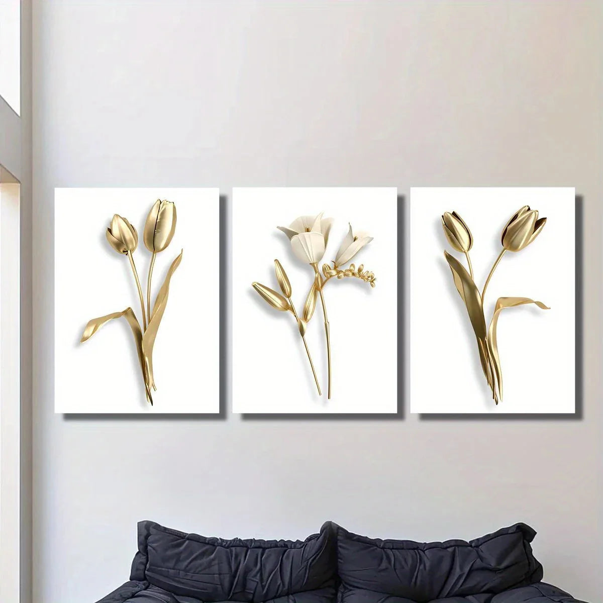 3pcs Modern Minimalist Elegant Flower Design Metal Print Ready to Hang Art