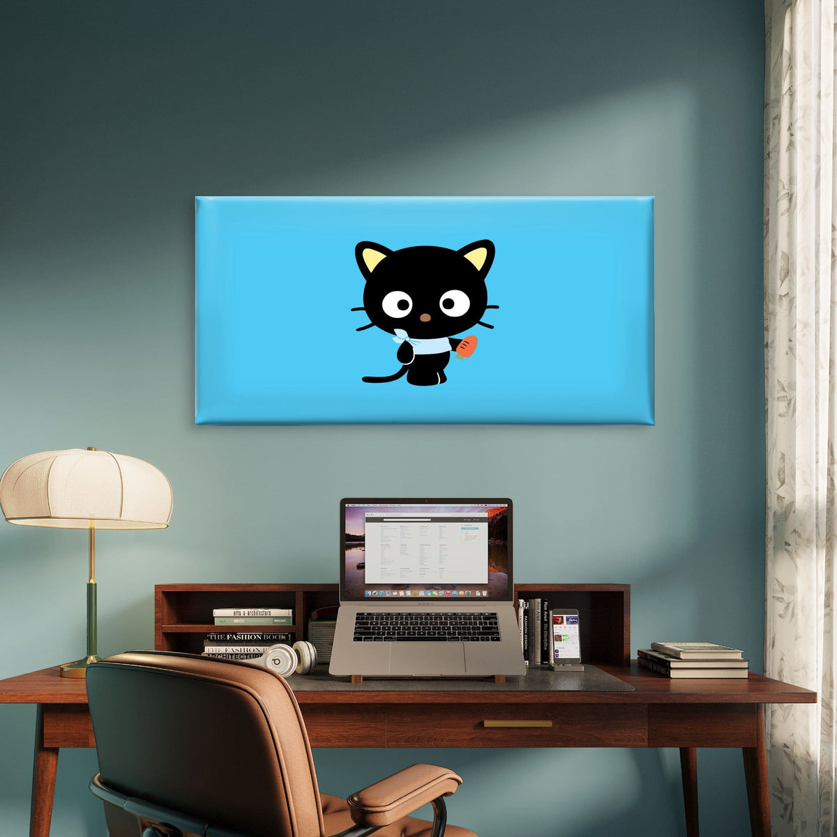 Cute Black Cat Chococat Wall Art Canvas Office Home Room Framed 80x45cm