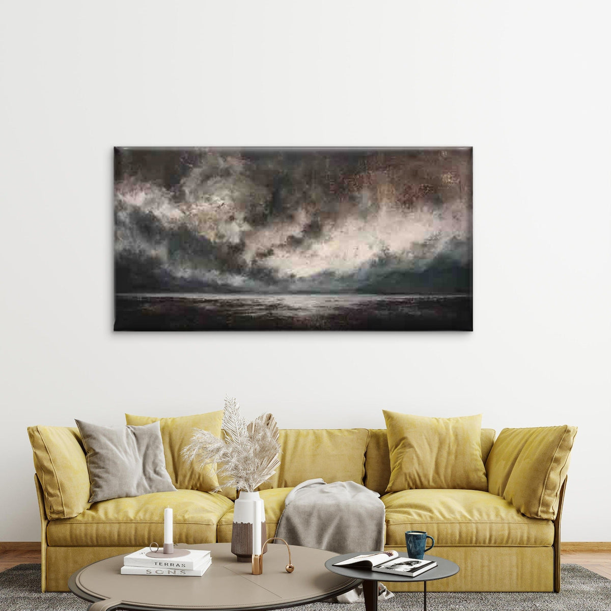 Abstract Dark Clouds Wall Art Canvas Office Home Room Framed 80x45cm