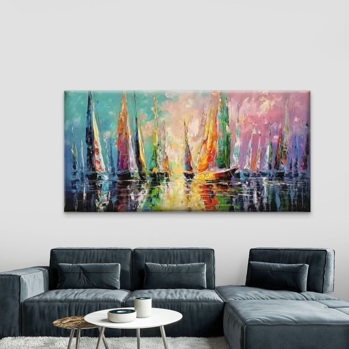 Sailboat Sunset Seascape Wall Art Canvas Office Home Room Framed 80x45cm