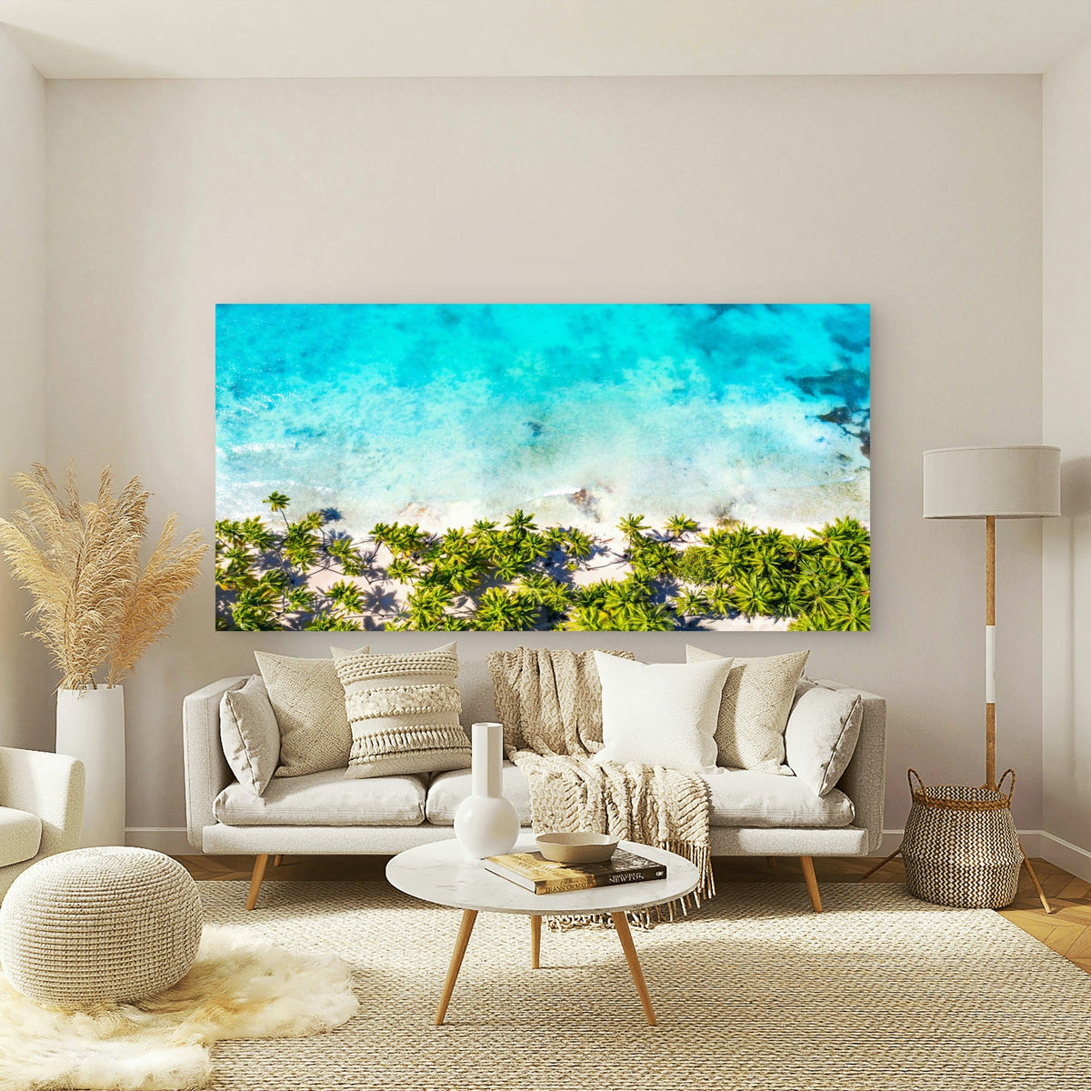Beach Paradise From Above Wall Art Canvas Office Home Room Framed 120x60cm