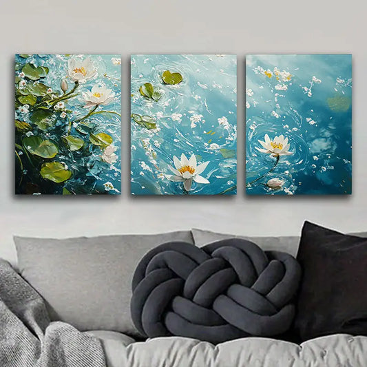 3pcs Water Lilies on Water Painting Metal Print Ready to Hang Art