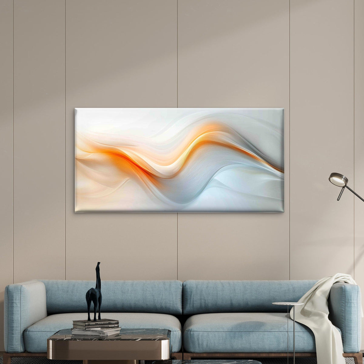Fluid Orange Curves Soft Light Wall Art Canvas Office Home Room Framed 120x60cm