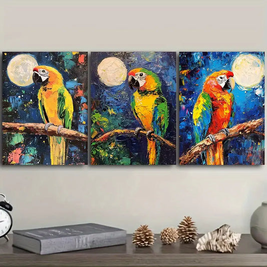 3pcs Parrots Perched on the Edge Metal Print Ready to Hang Art