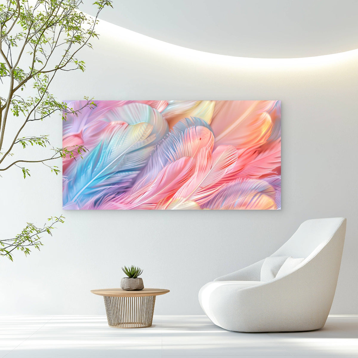 Abstract Pastel Feather Wall Art Canvas Office Home Room Framed 120x60cm