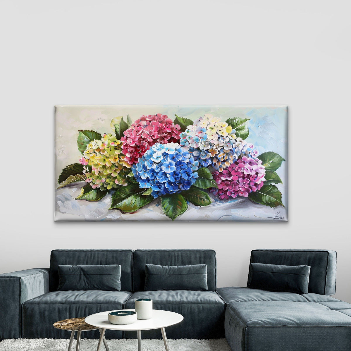 Hydrangea Flowers Bloom Wall Art Canvas Office Home Room Framed 80x45cm