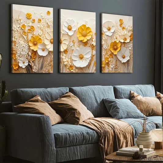 3pcs Art Style Modern Abstract Flower Landscape Wall Art Set Canvas Framed 40x60cm - High Quality Print 100% Australian Made Wall Canvas Ready to Hang