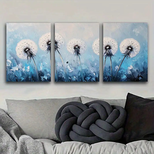 3pcs White Dandelions Metal Print Ready to Hang Art
