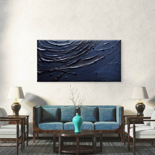 Abstract Minimalist Black Wave Wall Art Canvas Office Home Room Framed 80x45cm