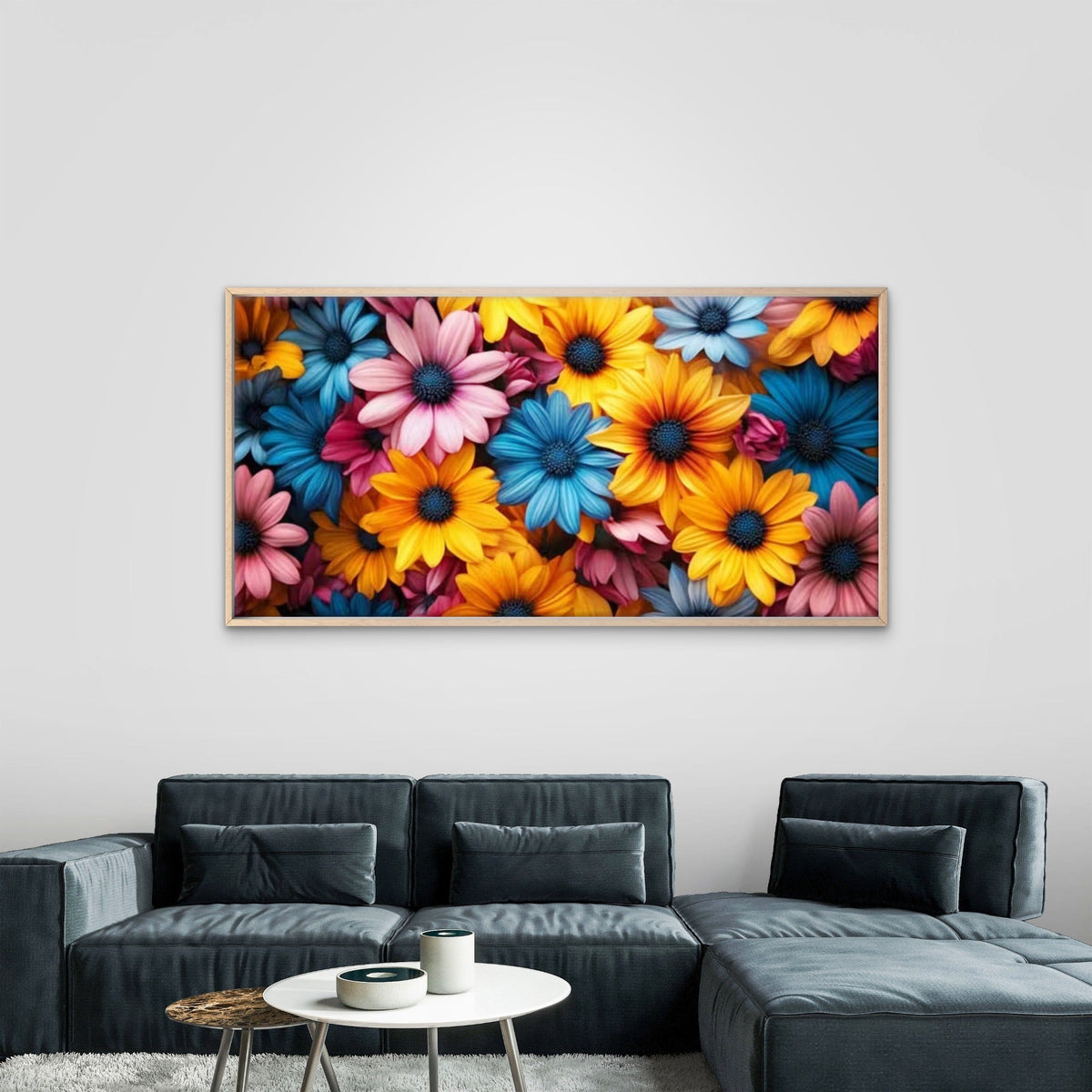 Vibrant Daisies Bloom Wall Art Canvas Office Home Room Framed 80x45cm