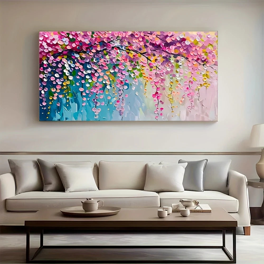 Pink Floral Wall Art wall canvas office home room framed 80x45cm