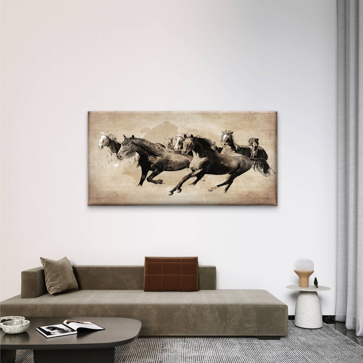 Running Stallion Horse Animal Wall Art Canvas Office Home Room Framed 120x60cm