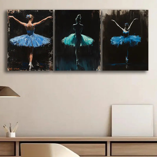 3pcs Blue Ballet Dancer Metal Print Ready to Hang Art