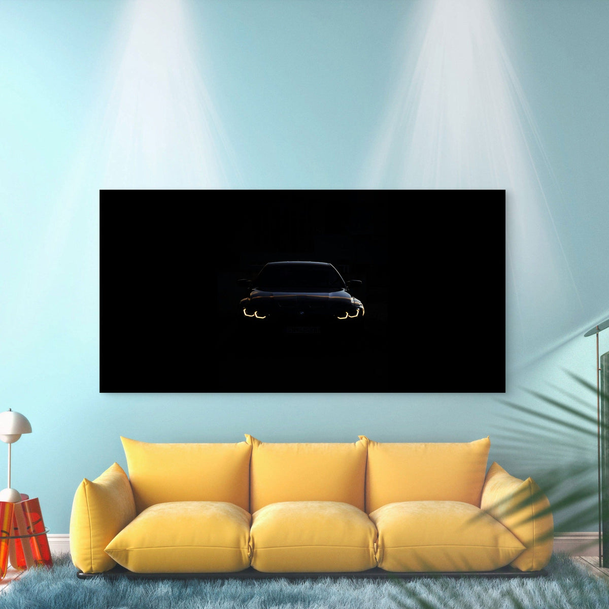 Headlights Piercing Deep Dark Wall Art Canvas Office Home Room Framed 80x45cm