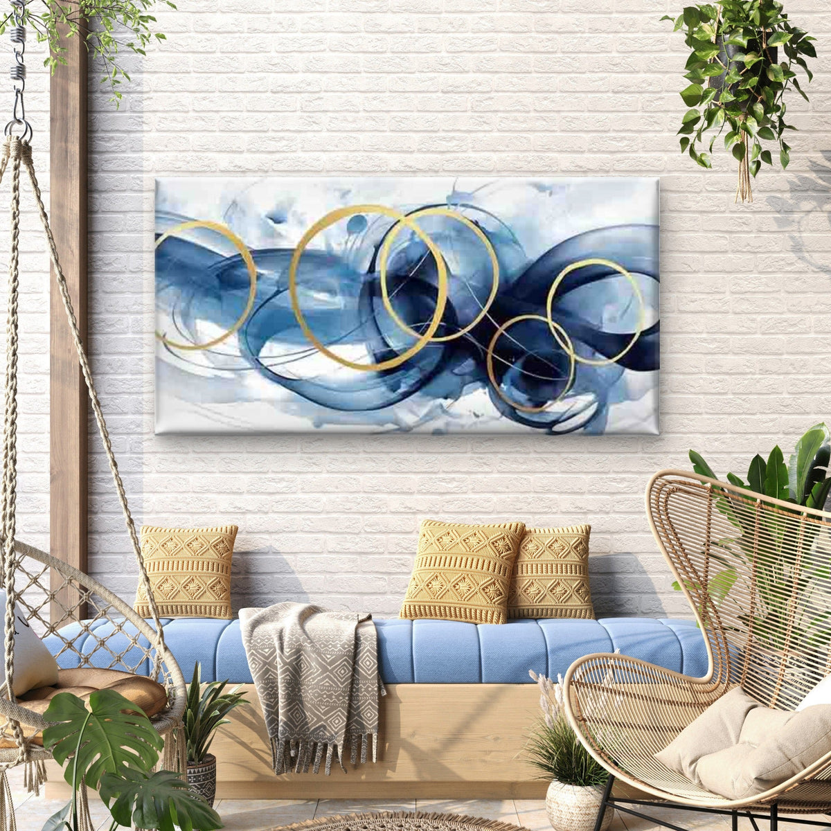 Abstract Art with Golden Circle Wall Art Canvas Office Home Room Framed 120x60cm