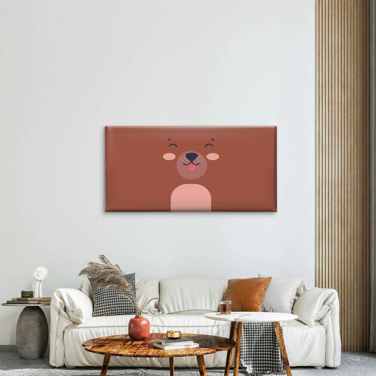 Minimalist Brown Bear Face Wall Art Canvas Office Home Room Framed 80x45cm