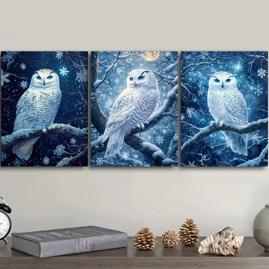 3pcs Owl Glow Design Metal Print Ready to Hang Art