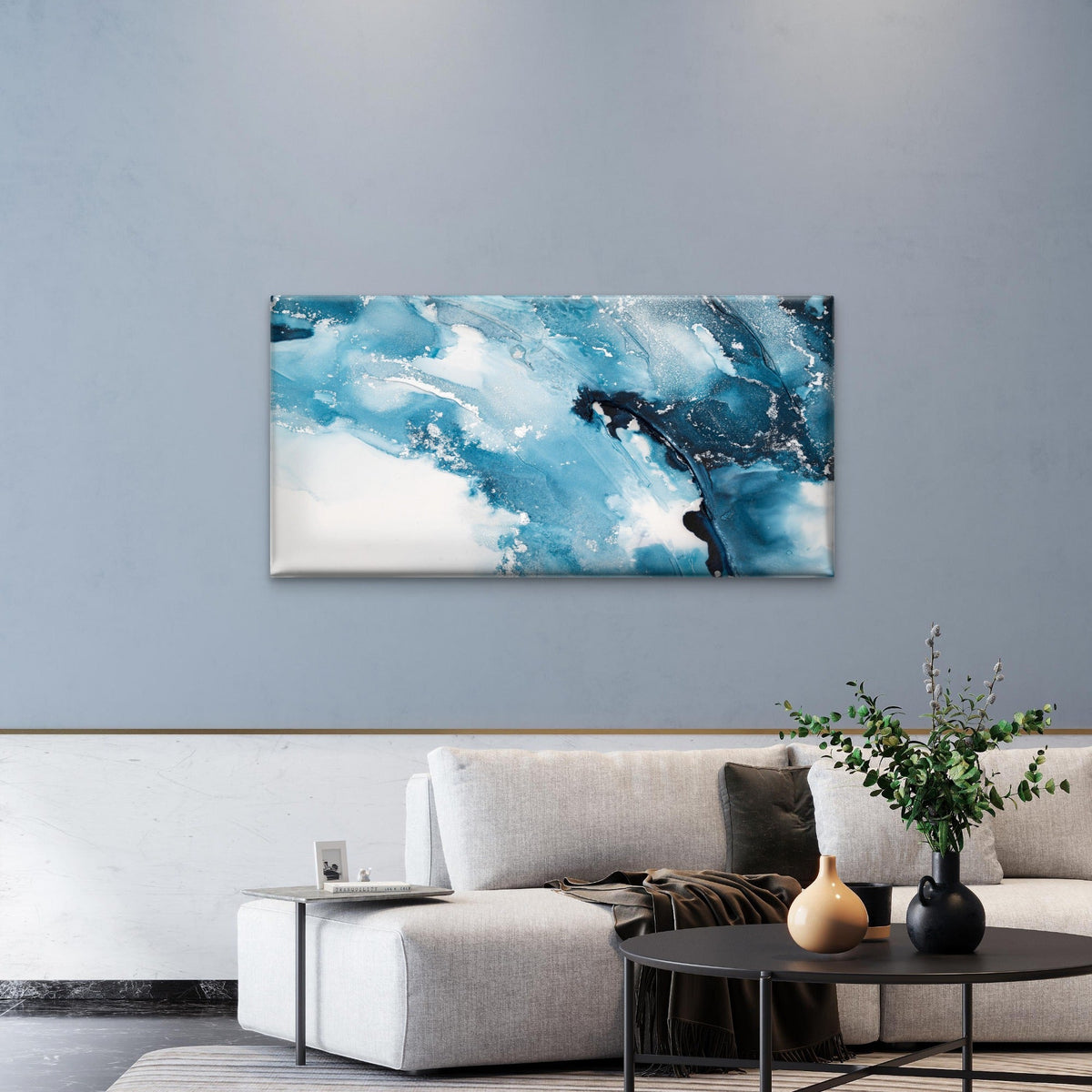 Modern Luxury Navy Marble Wall Art Canvas Office Home Room Framed 120x60cm