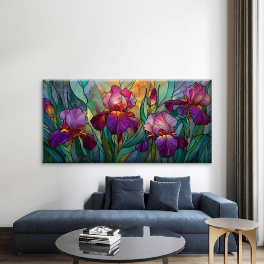 Irises Spring Bloom Floral Wall Art Canvas Office Home Room Framed 80x45cm