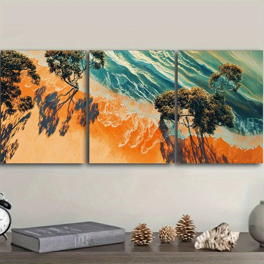 3pcs Aerial view of the sand, Luxurious Beach Metal Print Ready to Hang Art