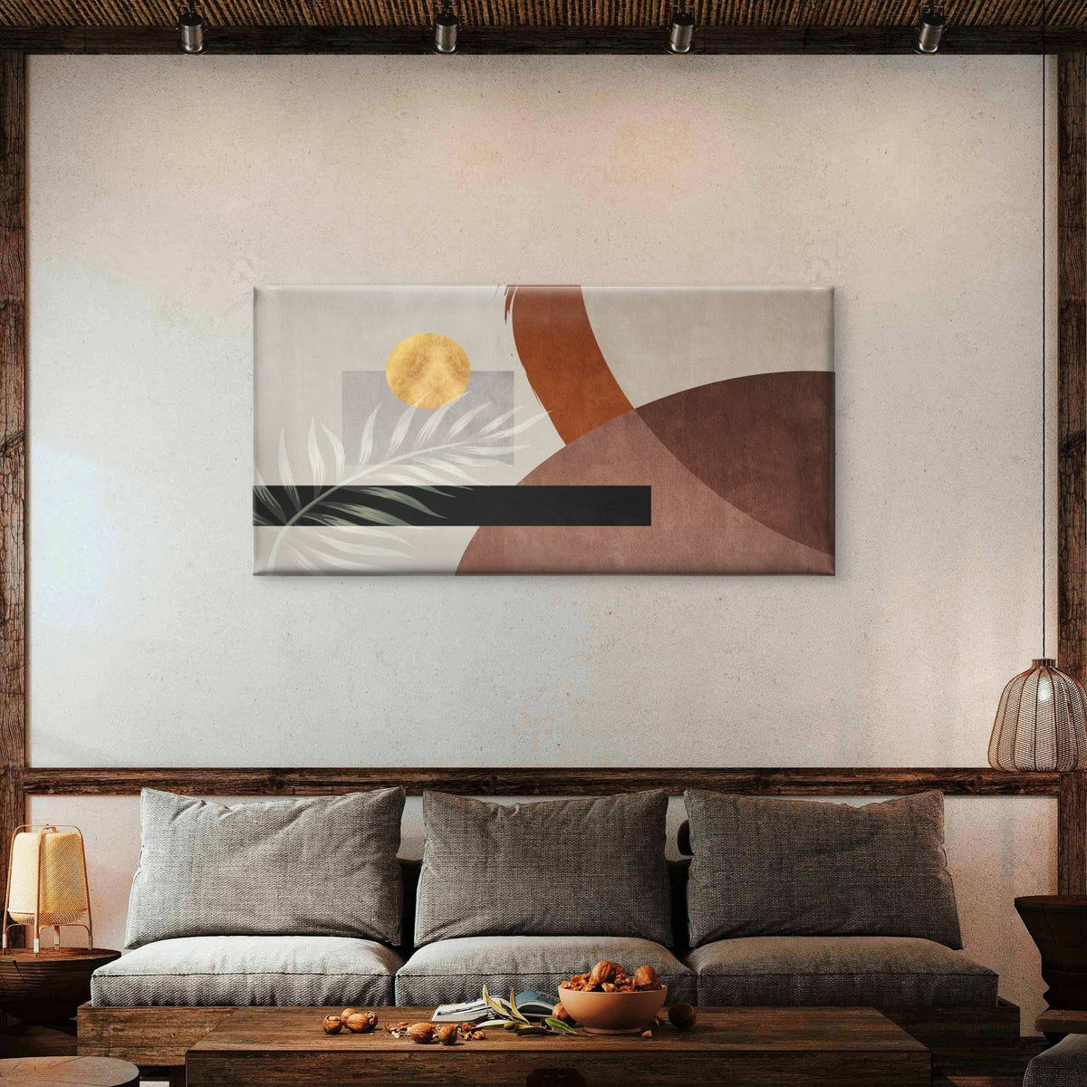 Boho Abstract Terracotta Sun Leaf Wall Art Canvas Office Home Framed 120x60cm