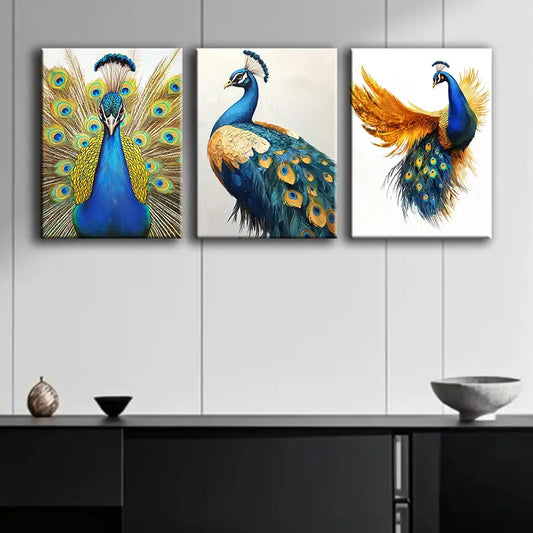 3pcs A Beautiful Peacock Metal Print Ready to Hang Art