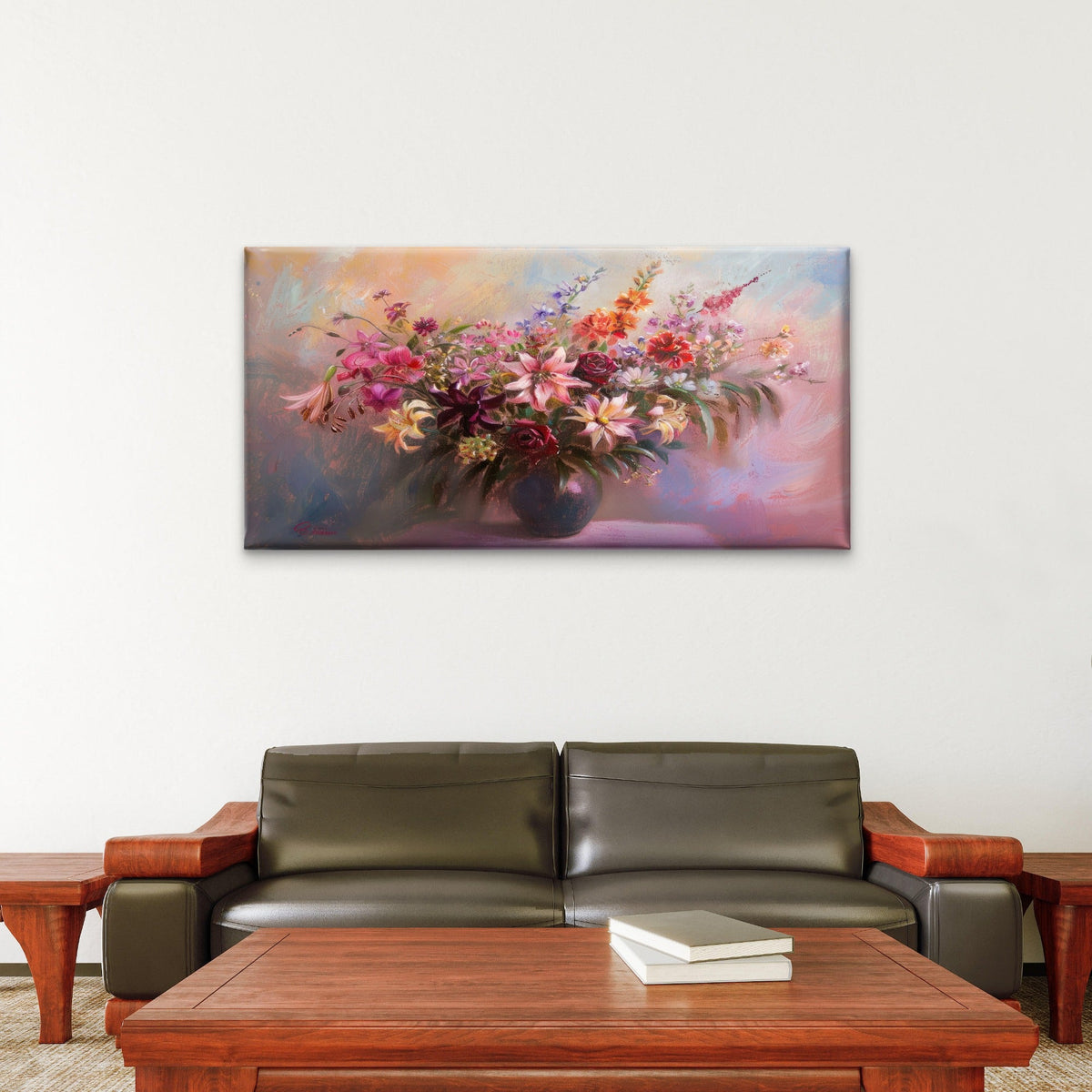Abstract Floral Vase Painting Wall Art Canvas Office Home Room Framed 120x60cm