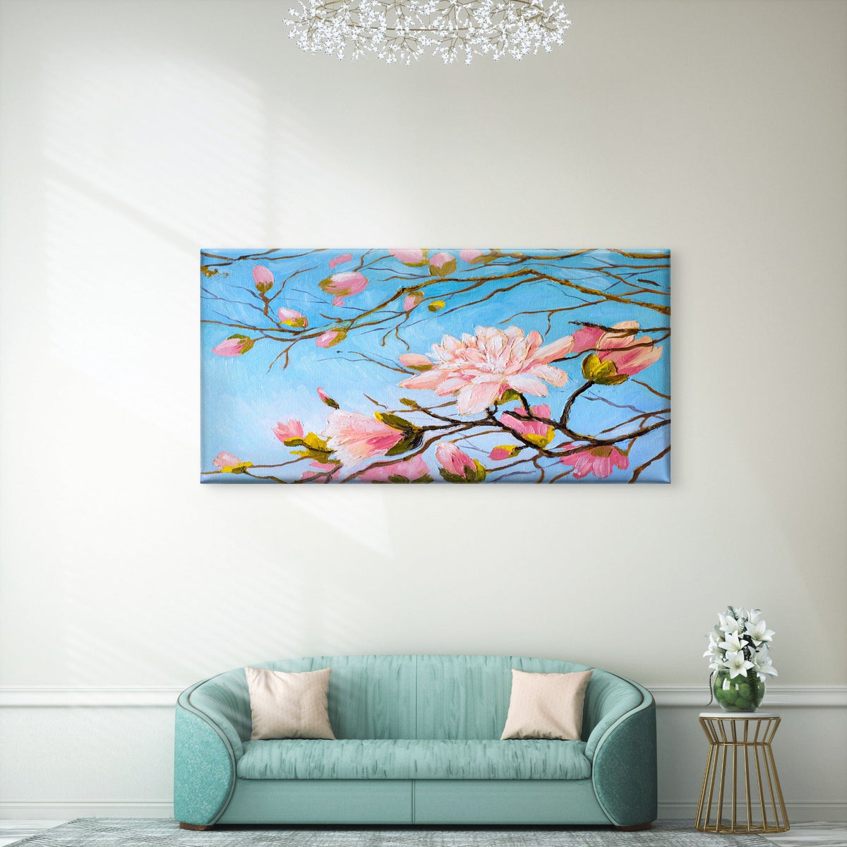 Pink Magnolia Blossom Art Wall Art Canvas Office Home Room Framed 120x60cm