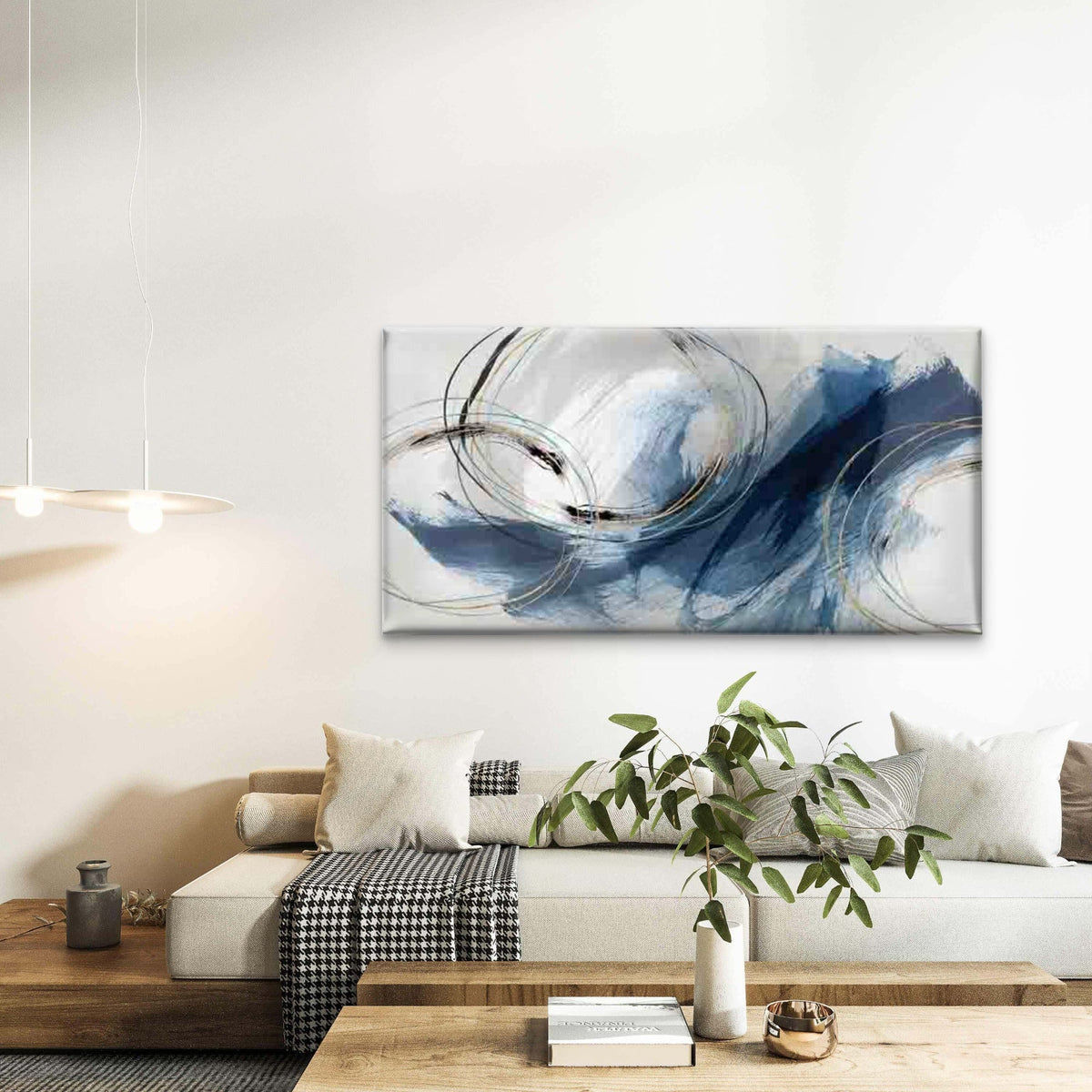Blue And Golden Circles Wall Art Canvas Office Home Room Framed 80x45cm